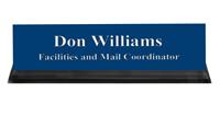 Patriot Blue Plastic Plate with White Text, Black Acrylic Deskplate