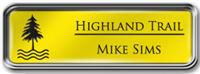 Framed Name Tag: Silver Metal (rounded corners) - Canary Yellow and Black Plastic Insert with Epoxy