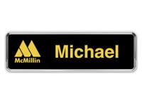 Silver Metal Framed Nametag with Black and Gold Plastic Tag