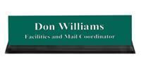 Evergreen Plastic Plate with White Text, Black Acrylic Deskplate Holder