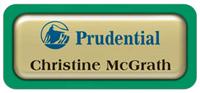 Metal Name Tag: Shiny Gold Metal Name Tag with a Bright Green Plastic Border and Epoxy