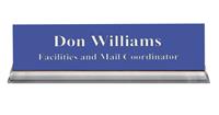Purple Plastic Plate with White Text, Clear Acrylic Base