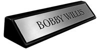 Brushed Silver Metal Plate on an 8" Black Piano Finish Deskplate