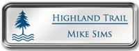 Framed Name Tag: Silver Metal (rounded corners) - White and Sky Blue Plastic Insert with Epoxy