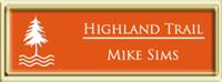 Framed Name Tag: Gold Plastic (squared corners) - Tangerine and White Plastic Insert