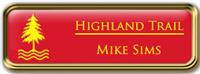 Framed Name Tag: Gold Metal (rounded corners) - Crimson and Yellow Plastic Insert with Epoxy