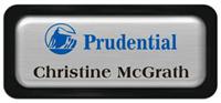 Metal Name Tag: Brushed Silver Metal Name Tag with a Black Plastic Border and Epoxy