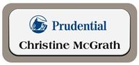 Metal Name Tag: White Metal Name Tag with a Taupe Plastic Border