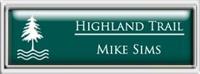 Framed Name Tag: Silver Plastic (squared corners) - Evergreen and White Plastic Insert with Epoxy