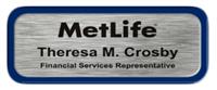 Metal Name Tag: Brushed Silver with Blue Metal Border