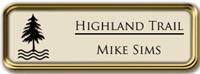 Framed Name Tag: Gold Metal (rounded corners) - Almond and Black Plastic Insert with Epoxy