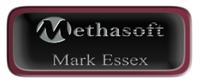 Metal Name Tag: Black and Silver with Epoxy and Burgundy Metal Border