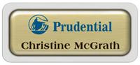 Metal Name Tag: Brushed Gold Metal Name Tag with a Light Grey Plastic Border and Epoxy
