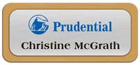 Metal Name Tag: Brushed Silver Metal Name Tag with a Gold Plastic Border