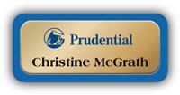 Metal Name Tag: Shiny Gold Metal Name Tag with a Blue Plastic Border