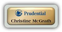 Metal Name Tag: Shiny Gold Metal Name Tag with a Pearl Grey Plastic Border and Epoxy