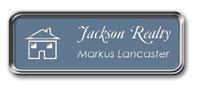 Framed Name Tag: Silver Metal (rounded corners) - China Blue and White Plastic Insert with Epoxy