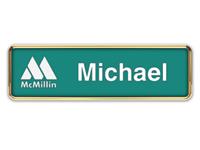 Gold Metal Framed Nametag with Celadon Green And White