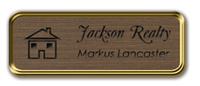 Framed Name Tag: Gold Metal (rounded corners) - Deep Bronze and Black Plastic Insert with Epoxy