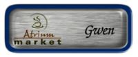 Metal Name Tag: Brushed Silver with Epoxy and Blue Metal Border