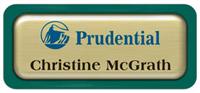 Metal Name Tag: Brushed Gold Metal Name Tag with a Pine Green Plastic Border and Epoxy