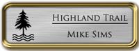 Framed Name Tag: Gold Metal (rounded corners) - Brushed Aluminum and Black Plastic Insert with Epoxy