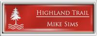 Framed Name Tag: Silver Plastic (squared corners) - Crimson and White Plastic Insert with Epoxy