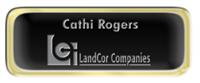 Metal Name Tag: Black and Silver with Epoxy and Shiny Gold Metal Border