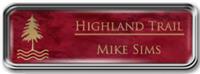 Framed Name Tag: Silver Metal (rounded corners) - Port Wine and Gold Plastic Insert with Epoxy