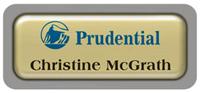 Metal Name Tag: Shiny Gold Metal Name Tag with a Grey Plastic Border and Epoxy