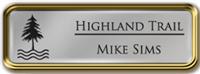 Framed Name Tag: Gold Metal (rounded corners) - Smooth Silver and Black Plastic Insert with Epoxy