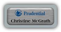 Metal Name Tag: Brushed Silver Metal Name Tag with a Grey Plastic Border and Epoxy