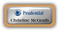 Metal Name Tag: Shiny Silver Metal Name Tag with a Gold Plastic Border and Epoxy