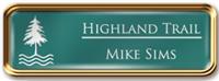 Framed Name Tag: Rose Gold Metal (rounded corners) - Celadon Green and White Plastic Insert with Epoxy