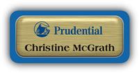 Metal Name Tag: Brushed Gold Metal Name Tag with a Blue Plastic Border and Epoxy