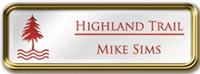 Framed Name Tag: Gold Metal (rounded corners) - White and Crimson Plastic Insert with Epoxy