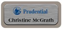 Metal Name Tag: Brushed Silver Metal Name Tag with a Taupe Plastic Border
