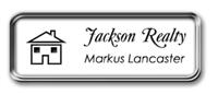 Silver Metal Framed Nametag with White and Black