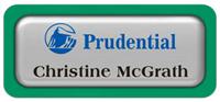 Metal Name Tag: Shiny Silver Metal Name Tag with a Bright Green Plastic Border and Epoxy