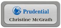 Metal Name Tag: Brushed Silver Metal Name Tag with a Grey Plastic Border