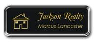 Silver Metal Framed Nametag with Black and Gold Plastic Tag
