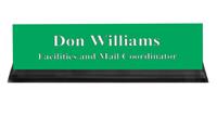 Kelley Green Plastic Plate with White Text, Black Acrylic Deskplate
