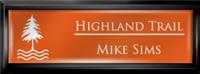 Framed Name Tag: Black Plastic (squared corners) - Tangerine and White Plastic Insert with Epoxy