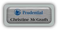 Metal Name Tag: Brushed Silver Metal Name Tag with a Silver Plastic Border and Epoxy