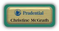 Metal Name Tag: Brushed Gold Metal Name Tag with a Pine Green Plastic Border and Epoxy