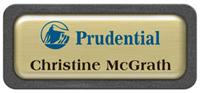 Metal Name Tag: Brushed Gold Metal Name Tag with a Graphite Plastic Border and Epoxy