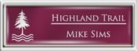 Framed Name Tag: Silver Plastic (squared corners) - Claret and White Plastic Insert with Epoxy