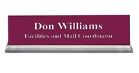 Claret Plastic Plate with White Text, Clear Acrylic Base