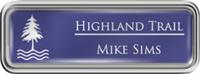 Framed Name Tag: Silver Plastic (rounded corners) - Purple and White Plastic Insert with Epoxy
