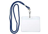 Navy Blue Round Woven Lanyard with Name Badge Holder Sleeve